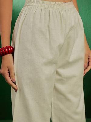 Off white floral embroidered pure cotton kurta with palazzo & dupatta 3