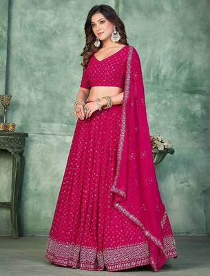 Embroidered Thread Work Semi-Stitched Lehenga & Unstitched Blouse With Dupatta 3