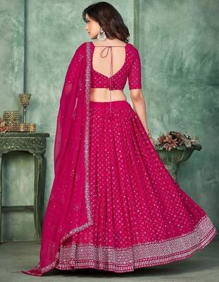 Embroidered Thread Work Semi-Stitched Lehenga & Unstitched Blouse With Dupatta 4