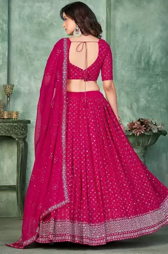 Embroidered Thread Work Semi-Stitched Lehenga & Unstitched Blouse With Dupatta
