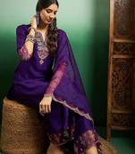 Embroidered notch neck kurta with palazzo & dupatta