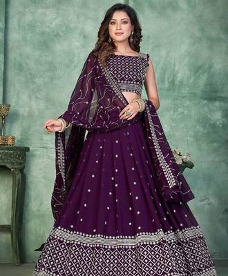 Embroidered Thread Work Semi-Stitched Lehenga & Unstitched Blouse With Dupatta 1