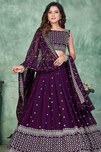 Embroidered Thread Work Semi-Stitched Lehenga & Unstitched Blouse With Dupatta