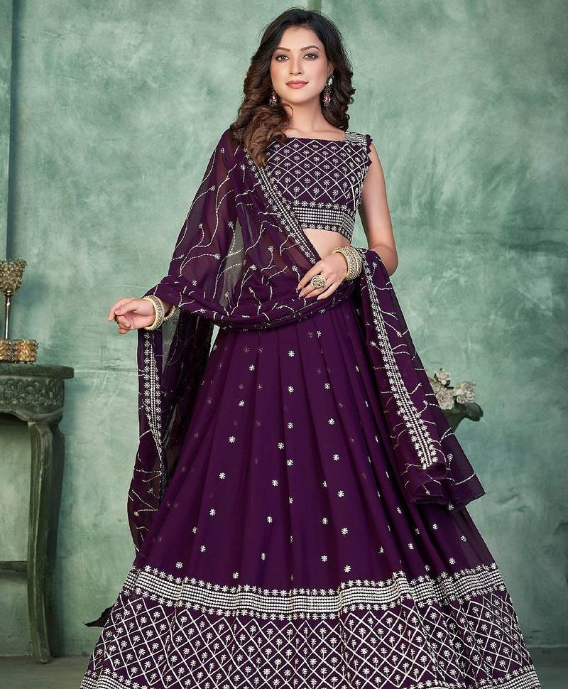 Embroidered Thread Work Semi-Stitched Lehenga & Unstitched Blouse With Dupatta
