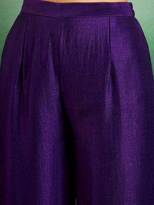 Embroidered notch neck kurta with palazzo & dupatta 3