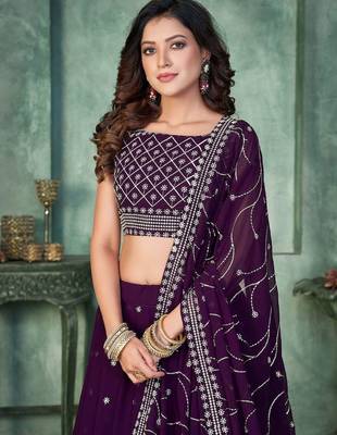 Embroidered Thread Work Semi-Stitched Lehenga & Unstitched Blouse With Dupatta 2
