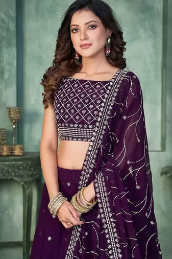 Embroidered Thread Work Semi-Stitched Lehenga & Unstitched Blouse With Dupatta