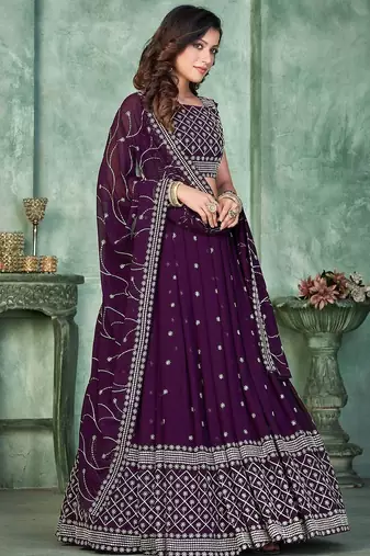 Embroidered Thread Work Semi-Stitched Lehenga & Unstitched Blouse With Dupatta