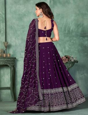Embroidered Thread Work Semi-Stitched Lehenga & Unstitched Blouse With Dupatta 4