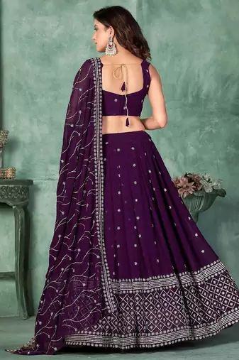 Embroidered Thread Work Semi-Stitched Lehenga & Unstitched Blouse With Dupatta