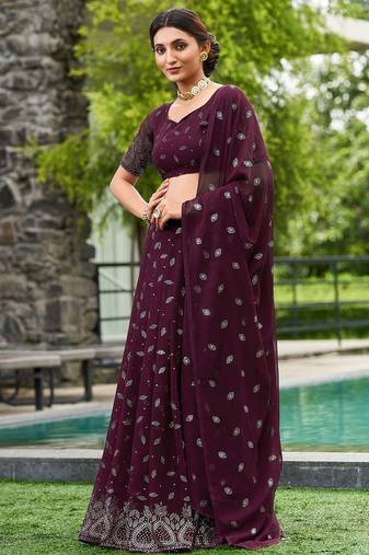 Embroidered Thread Work Semi-Stitched Lehenga & Unstitched Blouse With Dupatta