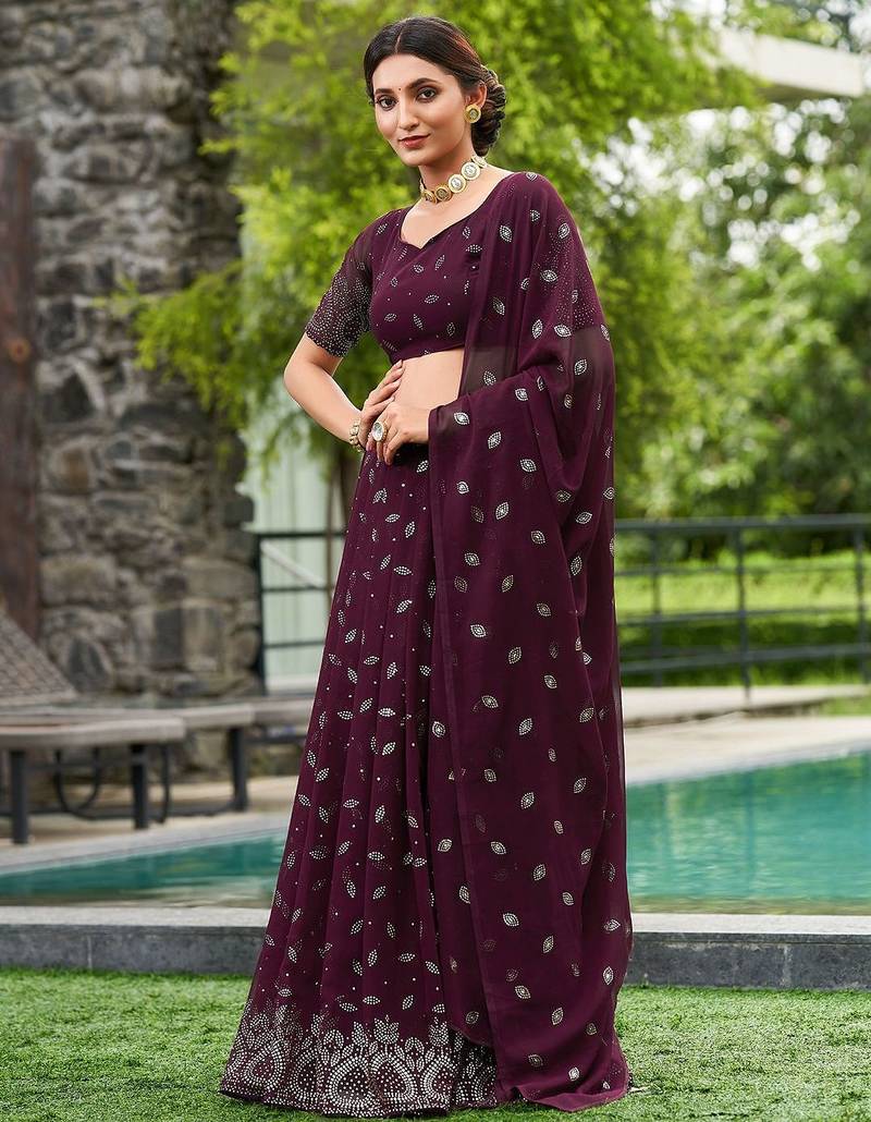 Embroidered Thread Work Semi-Stitched Lehenga & Unstitched Blouse With Dupatta