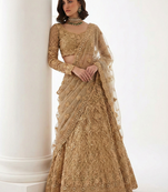 Golden Pure Soft Heavy Butterfly Net Sequins Embroidery Work Bridal Lehenga Choli