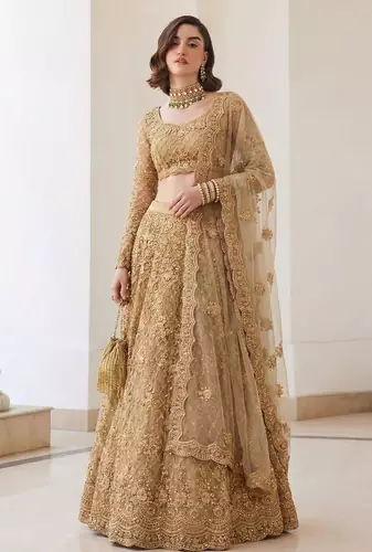 Golden Pure Soft Heavy Butterfly Net Sequins Embroidery Work Bridal Lehenga Choli