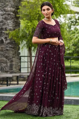 Embroidered Thread Work Semi-Stitched Lehenga & Unstitched Blouse With Dupatta