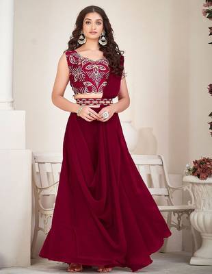 Embroidered Thread Work Semi-Stitched Lehenga & Unstitched Blouse With Dupatta 1