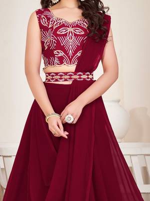Embroidered Thread Work Semi-Stitched Lehenga & Unstitched Blouse With Dupatta 2