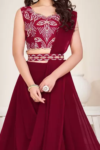 Embroidered Thread Work Semi-Stitched Lehenga & Unstitched Blouse With Dupatta