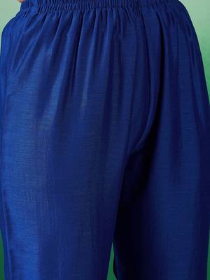 Blue floral embroidered a-line kurta & trousers with dupatta 3