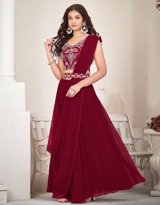 Embroidered Thread Work Semi-Stitched Lehenga & Unstitched Blouse With Dupatta 3
