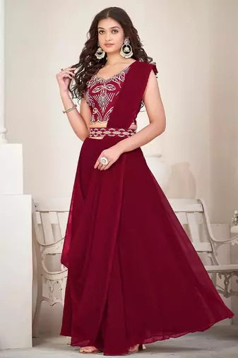 Embroidered Thread Work Semi-Stitched Lehenga & Unstitched Blouse With Dupatta