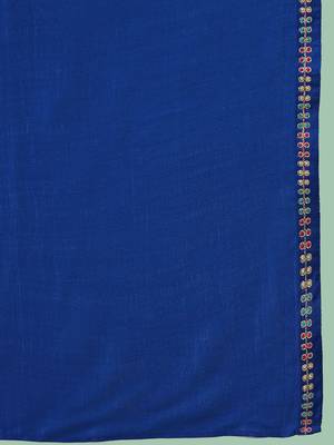 Blue floral embroidered a-line kurta & trousers with dupatta 4