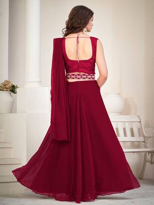Embroidered Thread Work Semi-Stitched Lehenga & Unstitched Blouse With Dupatta 4
