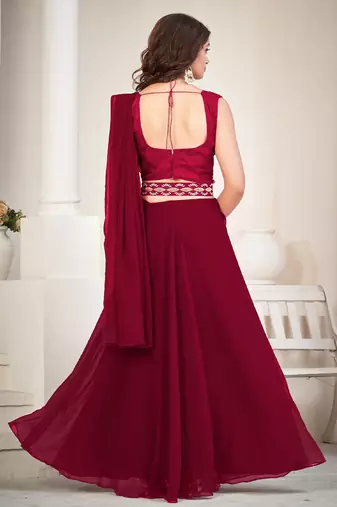 Embroidered Thread Work Semi-Stitched Lehenga & Unstitched Blouse With Dupatta