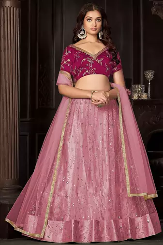 Embroidered Thread Work Semi-Stitched Lehenga & Unstitched Blouse With Dupatta
