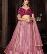 Embroidered Thread Work Semi-Stitched Lehenga & Unstitched Blouse With Dupatta
