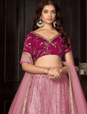 Embroidered Thread Work Semi-Stitched Lehenga & Unstitched Blouse With Dupatta 2