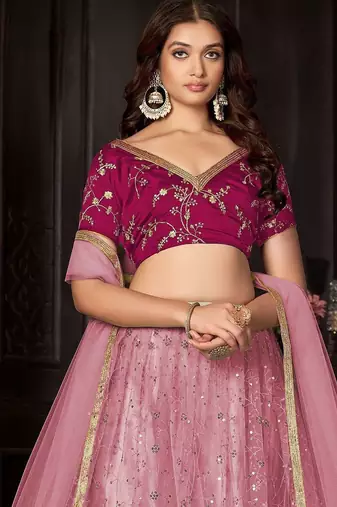 Embroidered Thread Work Semi-Stitched Lehenga & Unstitched Blouse With Dupatta