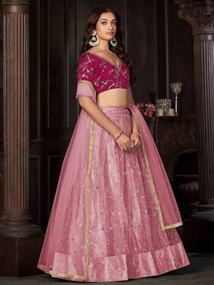 Embroidered Thread Work Semi-Stitched Lehenga & Unstitched Blouse With Dupatta 3