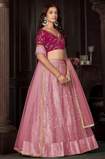 Embroidered Thread Work Semi-Stitched Lehenga & Unstitched Blouse With Dupatta