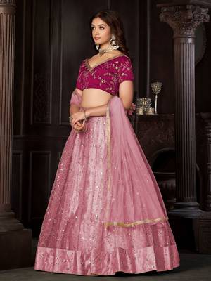 Embroidered Thread Work Semi-Stitched Lehenga & Unstitched Blouse With Dupatta 4