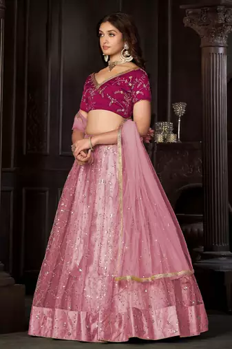 Embroidered Thread Work Semi-Stitched Lehenga & Unstitched Blouse With Dupatta