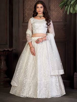 Embroidered Thread Work Semi-Stitched Lehenga & Unstitched Blouse With Dupatta 1