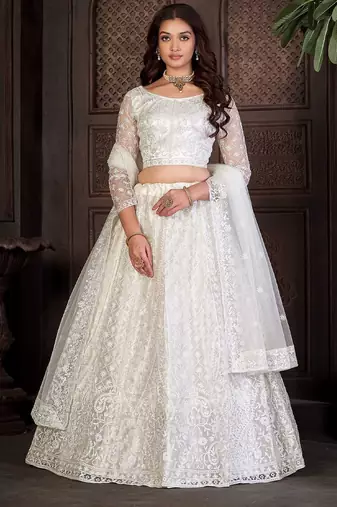 Embroidered Thread Work Semi-Stitched Lehenga & Unstitched Blouse With Dupatta