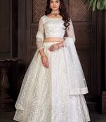 Embroidered Thread Work Semi-Stitched Lehenga & Unstitched Blouse With Dupatta