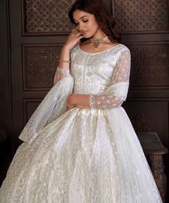 Embroidered Thread Work Semi-Stitched Lehenga & Unstitched Blouse With Dupatta 2