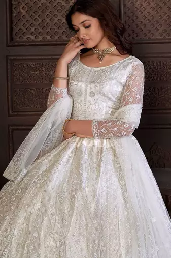 Embroidered Thread Work Semi-Stitched Lehenga & Unstitched Blouse With Dupatta