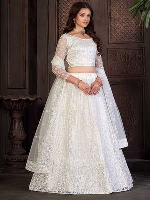 Embroidered Thread Work Semi-Stitched Lehenga & Unstitched Blouse With Dupatta 3