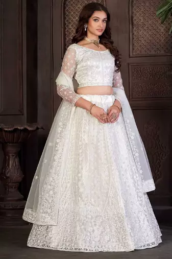 Embroidered Thread Work Semi-Stitched Lehenga & Unstitched Blouse With Dupatta