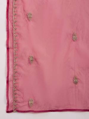 Women embroidered a-line kurta trousers & dupatta 4