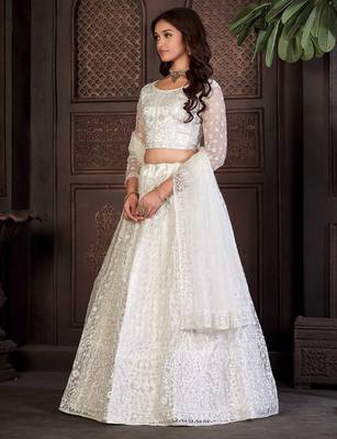 Embroidered Thread Work Semi-Stitched Lehenga & Unstitched Blouse With Dupatta 4
