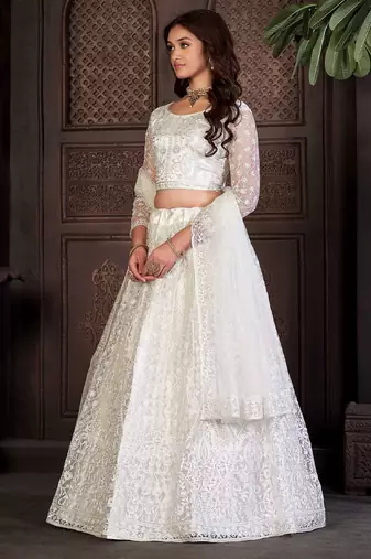 Embroidered Thread Work Semi-Stitched Lehenga & Unstitched Blouse With Dupatta