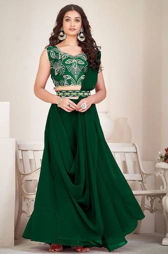 Embroidered Thread Work Semi-Stitched Lehenga & Unstitched Blouse With Dupatta