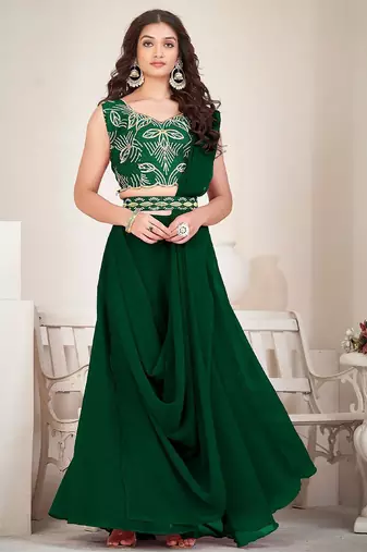 Embroidered Thread Work Semi-Stitched Lehenga & Unstitched Blouse With Dupatta