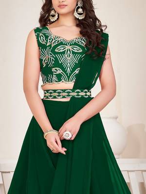 Embroidered Thread Work Semi-Stitched Lehenga & Unstitched Blouse With Dupatta 2