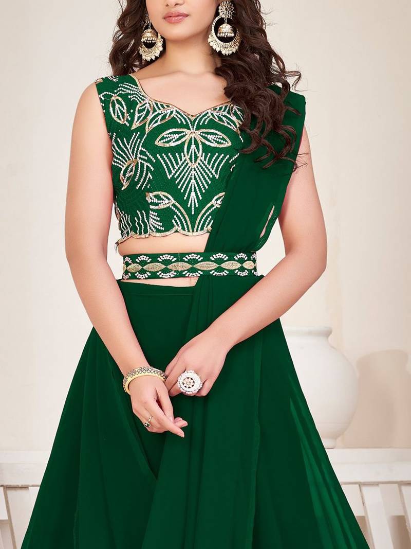 Embroidered Thread Work Semi-Stitched Lehenga & Unstitched Blouse With Dupatta